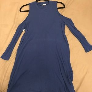 Blue Ribbed Cold Shoulder Dress